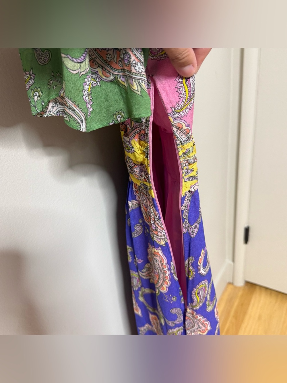 Boden Multicolor Paisley V-Neck Maxi Dress - Pink, Green, Blue, Yellow 8 pockets - Picture 6 of 10